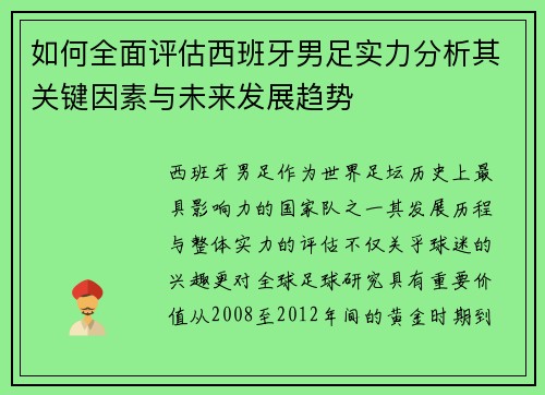 如何全面评估西班牙男足实力分析其关键因素与未来发展趋势